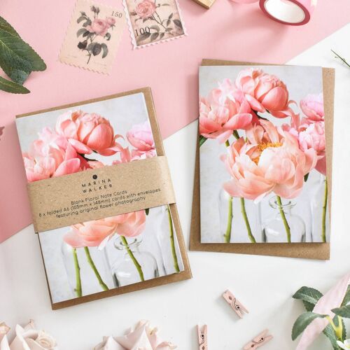 Floral Coral Peonies Card Pack of 8