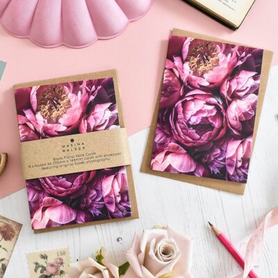 Paquete de 8 tarjetas florales de peonías oscuras