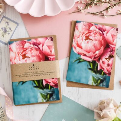 Paquet de 8 cartes d'arrangement floral pivoine