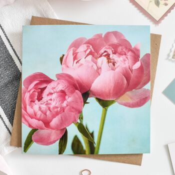 Carte florale de pivoines roses et bleues 1