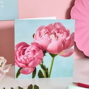 Carte florale de pivoines roses et bleues 2