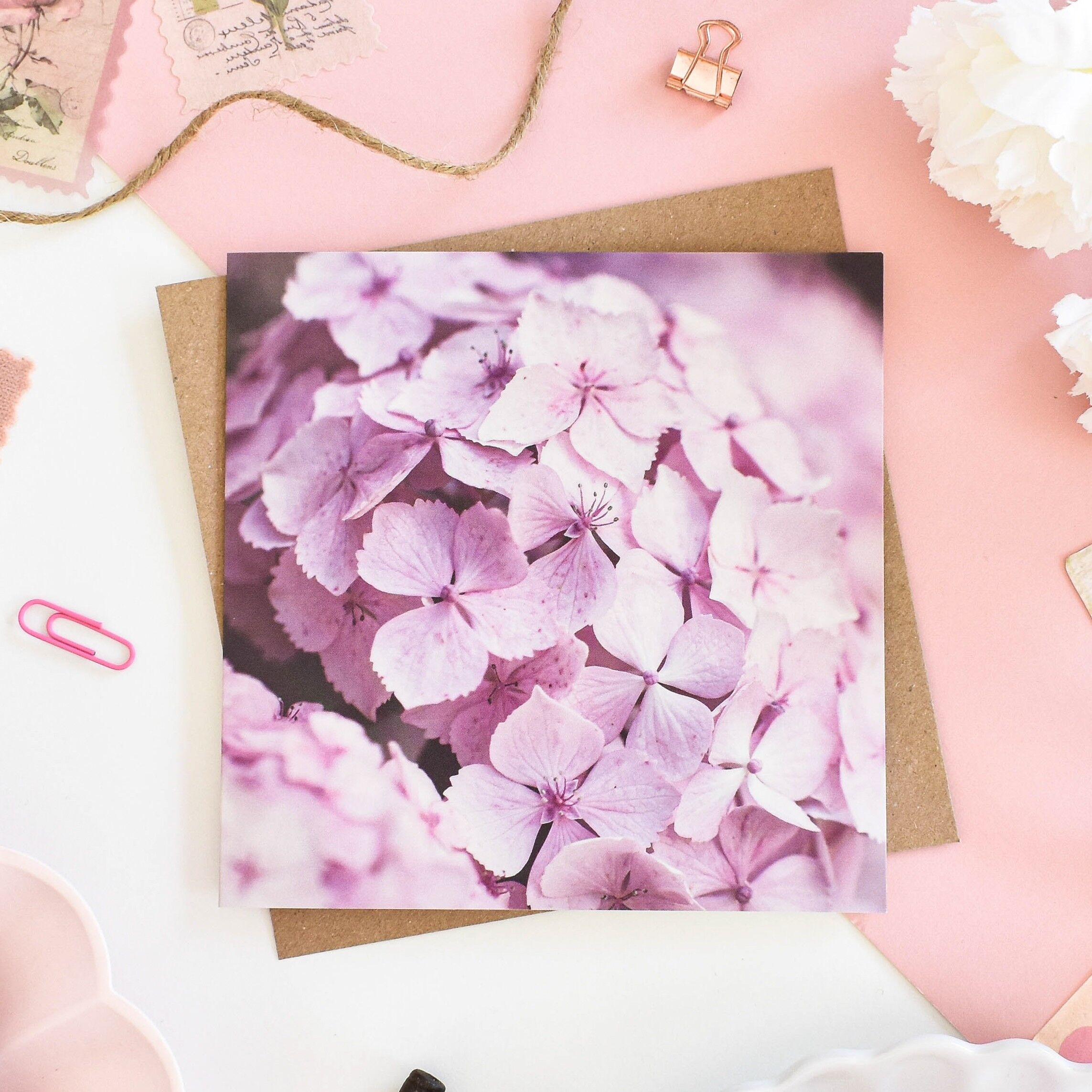 Carte florale d'hortensia rose