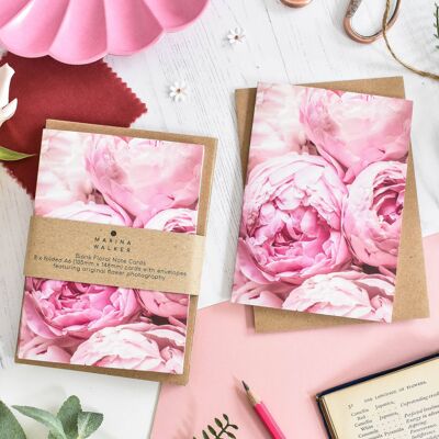 Paquete de 8 tarjetas de peonías rosas florales