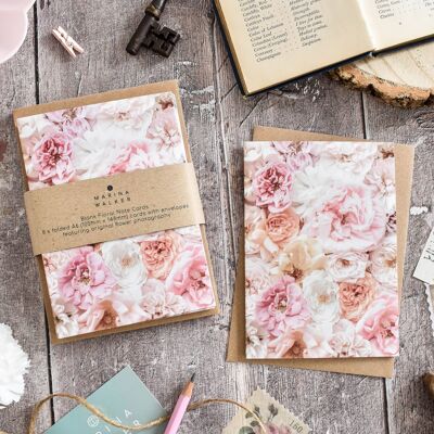 Paquete de 8 tarjetas de rosas rosas florales