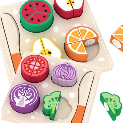 Wooden play food sets – fruit & vegetables puzzle play set