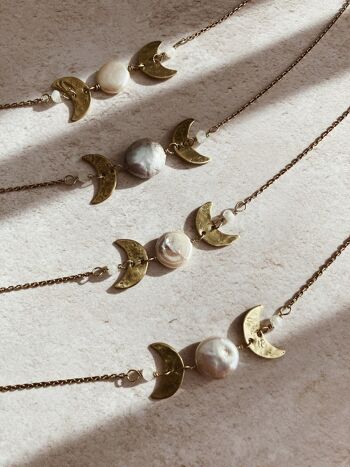 Collier Moon Beam, collier phases de lune, laiton + pièce perle 3
