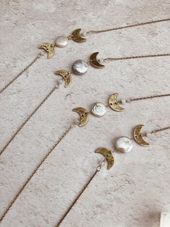 Collier Moon Beam, collier phases de lune, laiton + pièce perle 7