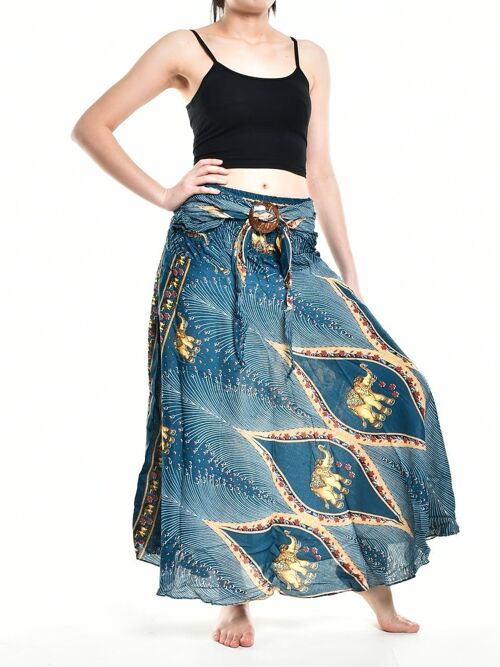 Bohotusk Teal Green Elephant Diamond Long Skirt With Coconut Buckle (& Strapless Dress) , S/M Only