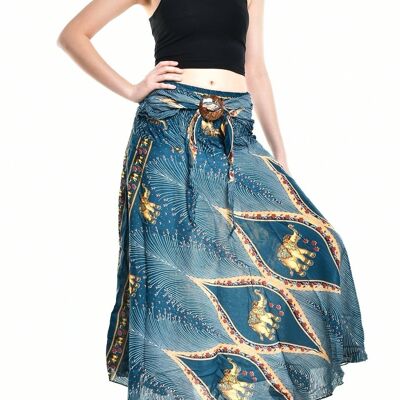 Bohotusk Teal Green Elephant Diamond Long Skirt With Coconut Buckle (& Strapless Dress) , S/M Only