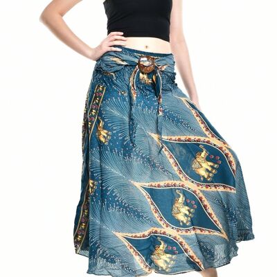 Bohotusk Teal Green Elephant Diamond Long Skirt With Coconut Buckle (& Strapless Dress) , S/M Only