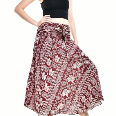 Bohotusk Red Elephant Print Long Skirt With Coconut Buckle (& Strapless Dress) , S/M Only