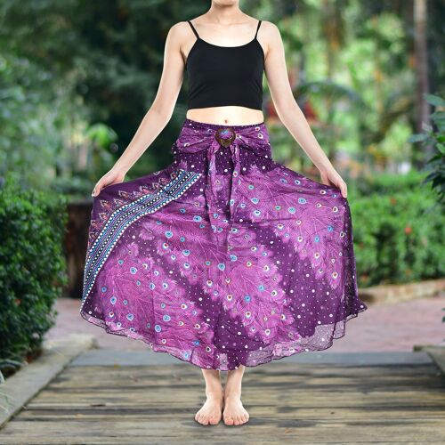 Bohotusk Purple Peacock Long Skirt With Coconut Buckle (& Strapless Dress) , Large / X-Large (UK 14 - 16)