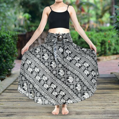 Bohotusk Black Elephant Print Long Skirt With Coconut Buckle (& Strapless Dress) , Large / X-Large (UK 14 - 16)
