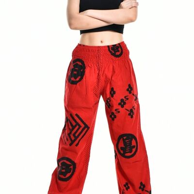 Bohotusk Womens Autumn Red Chilli Tribe Print Cotton Harem Pants , Large / X-Large (Size 14 - 18)