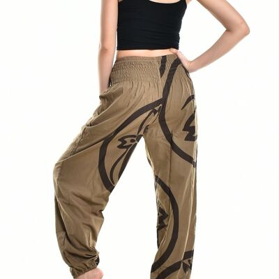 Bohotusk Womens Autumn Brown Forest Print Cotton Harem Pants , 2XL / 3XL (Size 18 - 20)