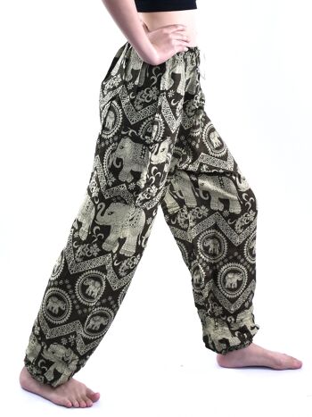 Bohotusk Olive Green Elephant Tusker Print Womens Harem Pants Tie Waist, Small / Medium (Taille 8 - 12) 3