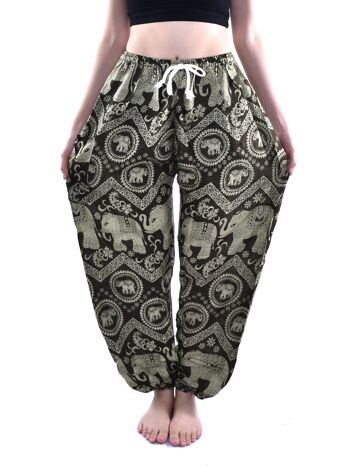 Bohotusk Olive Green Elephant Tusker Print Womens Harem Pants Tie Waist, Small / Medium (Taille 8 - 12) 5