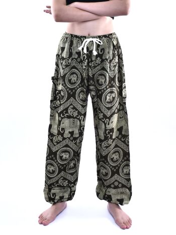 Bohotusk Olive Green Elephant Tusker Print Womens Harem Pants Tie Waist, Small / Medium (Taille 8 - 12) 6