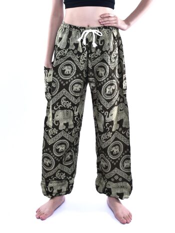 Bohotusk Olive Green Elephant Tusker Print Womens Harem Pants Tie Waist, Small / Medium (Taille 8 - 12) 7