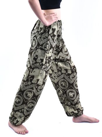 Bohotusk Olive Green Elephant Tusker Print Womens Harem Pants Tie Waist, Large / X-Large (Taille 14 - 16) 4