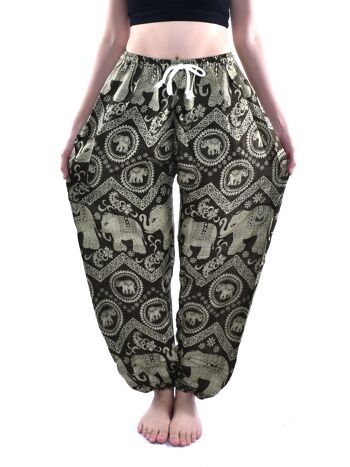 Bohotusk Olive Green Elephant Tusker Print Womens Harem Pants Tie Waist, Large / X-Large (Taille 14 - 16) 5