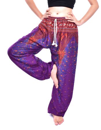 Bohotusk Purple Peacock Print Womens Harem Pants Tie Waist, Large / X-Large (Taille 14 - 18) 4