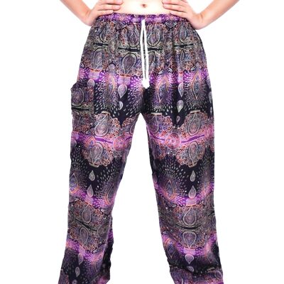 Bohotusk Purple Teardrop Print Womens Harem Pantalones Tie Waist, Small / Medium (Talla 8 - 12)