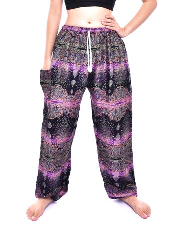 Bohotusk Purple Teardrop Print Womens Harem Pants Tie Waist, Small / Medium (Taille 8 - 12) 2