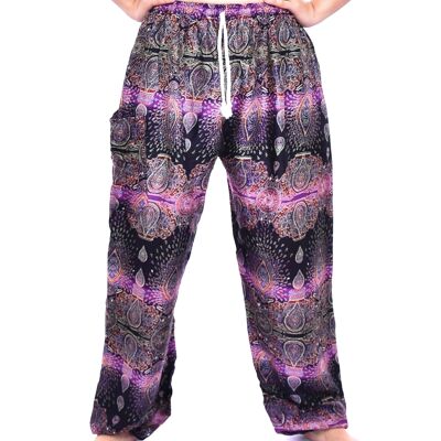 Bohotusk Purple Teardrop Print Womens Harem Pantalones Tie Waist, Large / X-Large (Talla 14 - 18)