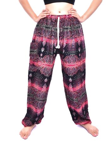 Bohotusk Pink Teardrop Print Womens Harem Pants Tie Waist, Small / Medium (Taille 8 - 12) 3