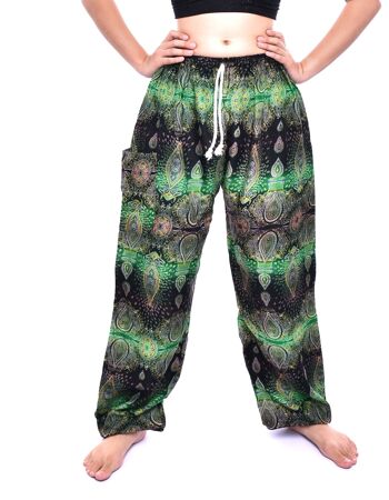 Bohotusk Green Teardrop Print Womens Harem Pants Tie Waist, Small / Medium (Taille 8 - 12) 2