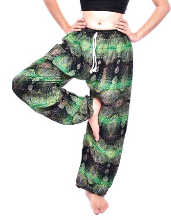 Bohotusk Green Teardrop Print Womens Harem Pants Tie Waist, Small / Medium (Taille 8 - 12) 4