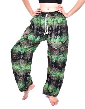 Bohotusk Green Teardrop Print Womens Harem Pants Tie Waist, Small / Medium (Taille 8 - 12) 5