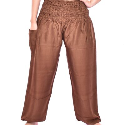 Bohotusk Toffee Brown uni élastique smocké taille sarouel pour femme, 2XL/3XL (taille 18-20)