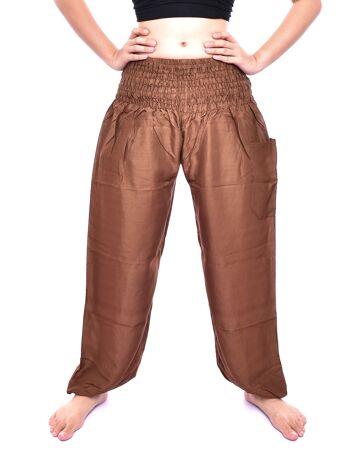 Bohotusk Toffee Brown uni élastique smocké taille sarouel pour femme, 2XL/3XL (taille 18-20) 5