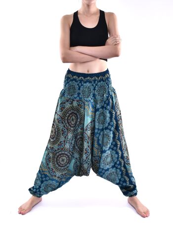Bohotusk Blue Solar Circle Low Crotch Sarouel Femme Taille smockée élastiquée, Small / Medium (UK Size 8 - 12) 6