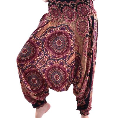 Bohotusk Maroon Solar Circle Low Crotch Harem Pants Womens Elasticated Smocked Waist , Small / Medium (UK Size 8 - 12)