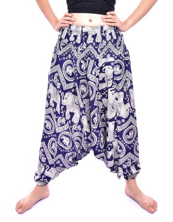 Bohotusk Sarouel à imprimé éléphant bleu marine à entrejambe bas pour femme Taille smockée élastiquée, Small/Medium (UK Size 8 - 12) 4