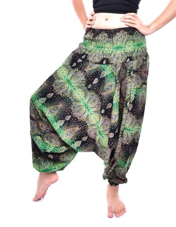 Bohotusk Green Teardrop Low Crotch Harem Pants Womens Elasticed Smocked Waist , Small / Medium (UK Size 8 - 12) 2