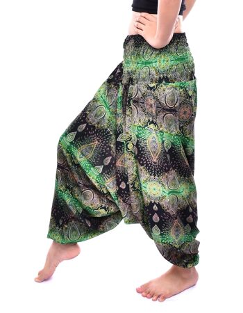 Bohotusk Green Teardrop Low Crotch Harem Pants Womens Elasticed Smocked Waist , Small / Medium (UK Size 8 - 12) 3