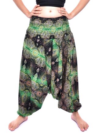 Bohotusk Green Teardrop Low Crotch Harem Pants Womens Elasticed Smocked Waist , Small / Medium (UK Size 8 - 12) 4