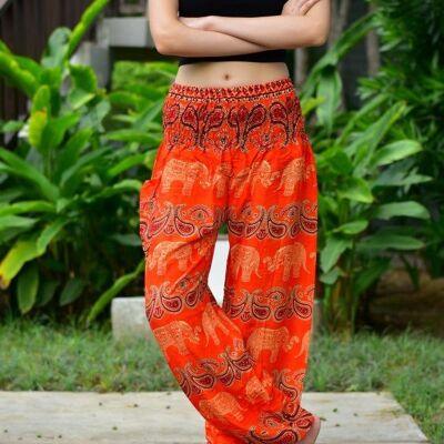 Bohotusk Kids Orange Elephant Grassland Elástico Smocked Waist Harem Pantalones, (13 - 15 años)