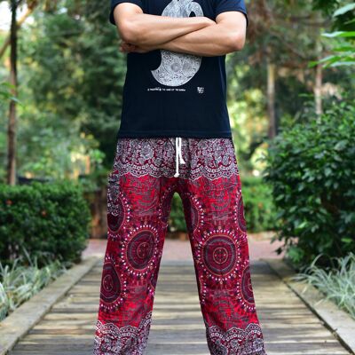 Bohotusk - Pantalones de harén para hombre, diseño de haz de sol rojo, cintura con cordón, mediano/grande (hombres)