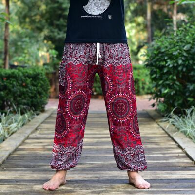 Bohotusk - Pantalones de harén para hombre, diseño de haz de sol rojo, cintura con cordón, mediano/grande (hombres)