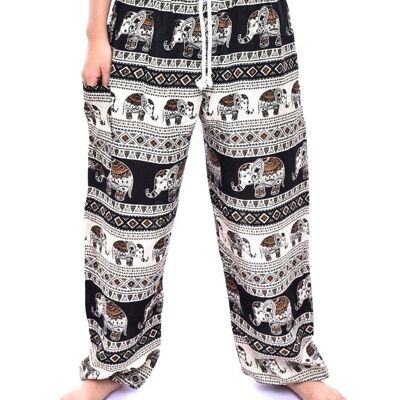 Bohotusk Black Elephant Savannah Womens Harem Pants Cravatta in vita, Large / X-Large (taglia 14 - 16)