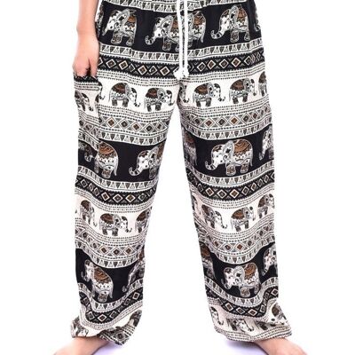 Bohotusk Black Elephant Savannah - Pantalones bombachos para mujer, cintura con lazo, grande/extragrande (talla 14 - 16)