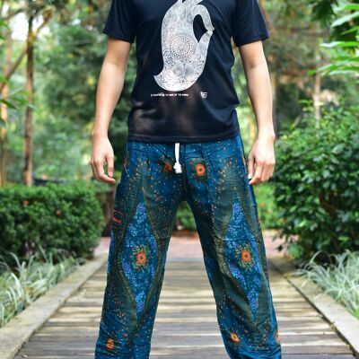 Bohotusk - Pantalones de harén para hombre, color verde azulado, con lazo en la cintura, XL (hombre)