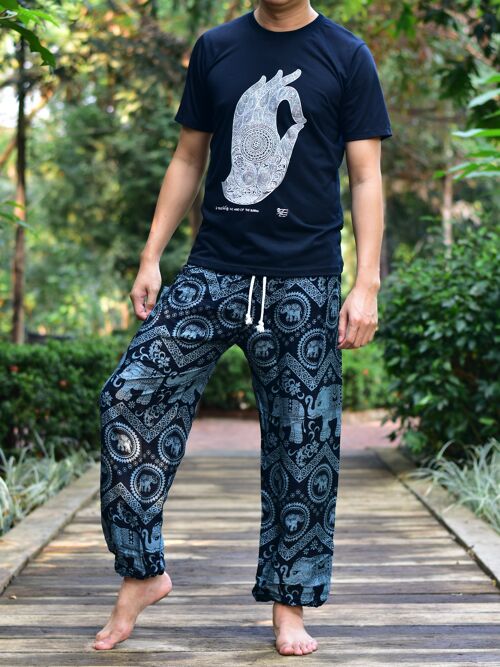 Bohotusk Mens Black Elephant Tusker Harem Pants Cord Tie Waist , X-Large (Mens)