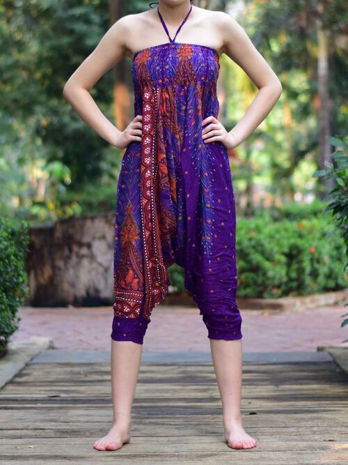 Bohotusk Purple Peacock Print Jumpsuit , Small / Medium (UK Size 8 - 12)