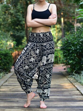 Buy wholesale Bohotusk Black Elephant Print Low Crotch Harem Pants Womens  Elasticated Smocked Waist , Small / Medium (UK Size 8 - 12)